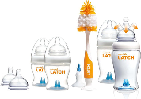 Munchkin Latch 12-teiliges Babyflaschen-Starterset – 2x 120-ml-Babyflaschen – 2x 240-ml-Babyflaschen – 2x Reinigungsbürsten – für Neugeborene – BPA-frei