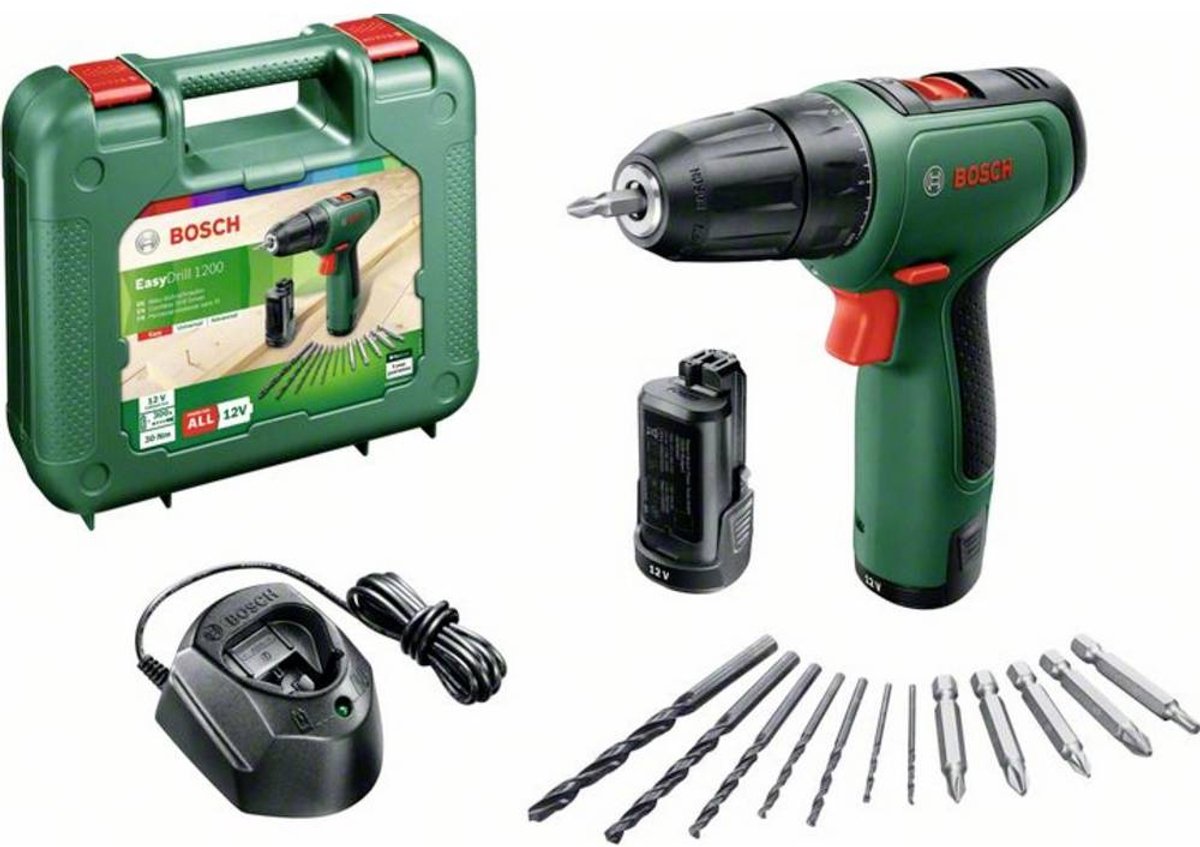 Bosch Easydrill 1200 Akku-Bohrschrauber – mit Doppelschrauberbit und Koffer – mit 2x 12 V Akku und Ladegerät
