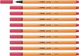 Stabilo point 88 - premium fineliner - fine 0,4 mm – aardbei rood – doos 10 stuks