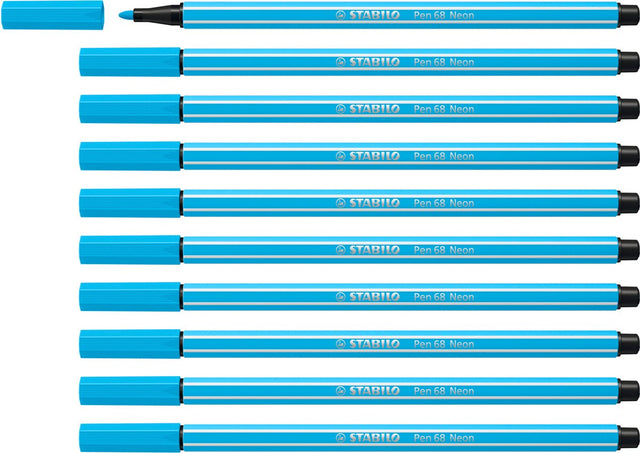 Stabilo pen 68 - premium viltstift - neon blauw - doos 10 stuks