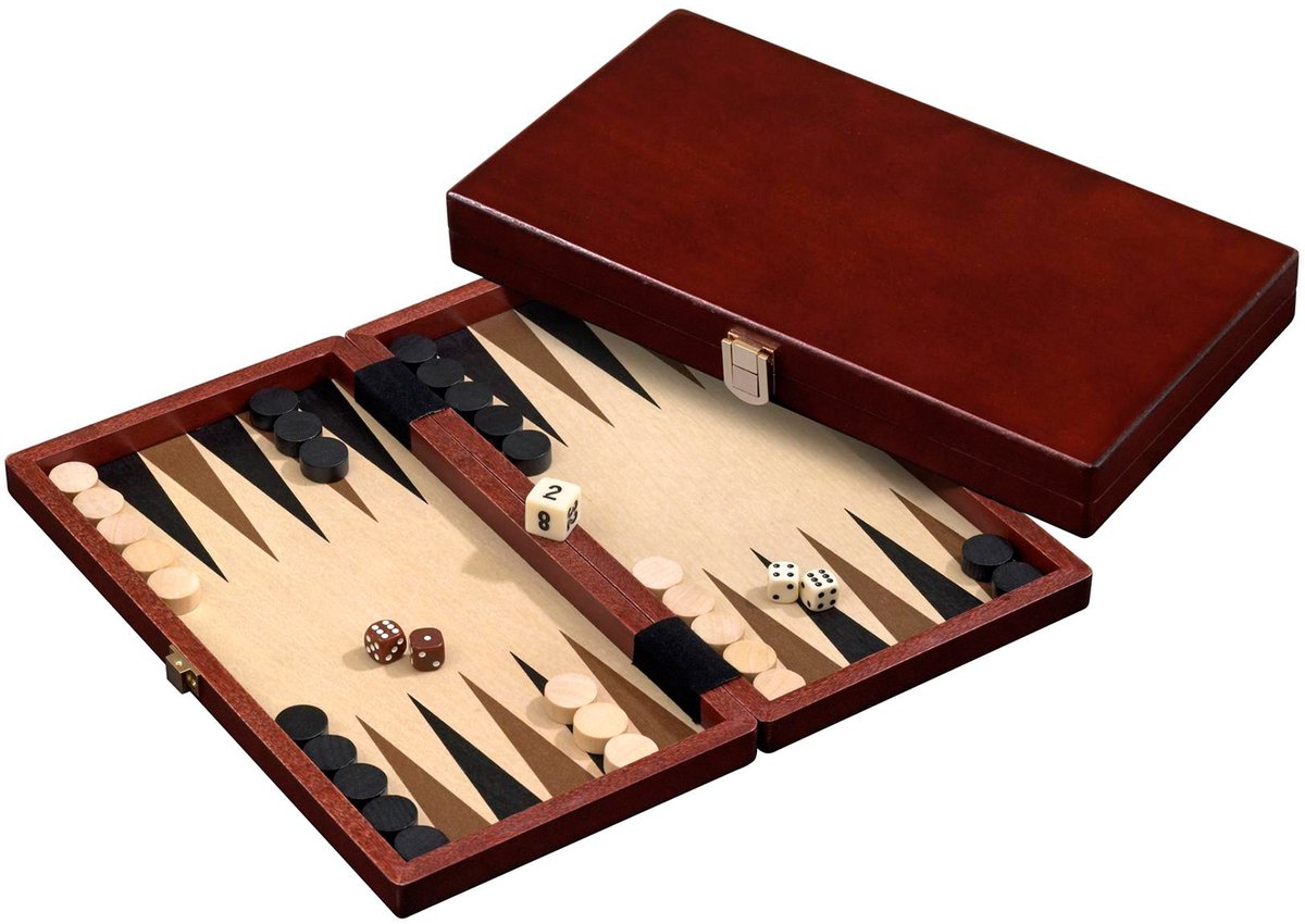 Philos backgammon cassette naxos - mahonie gebeitst met speelstenen
