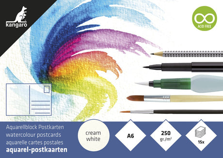 Känguru-Aquarellblock – Postkarten – A6 – 15 Blatt – 250 Gramm Aquarellpapier
