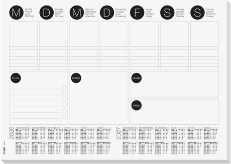 Sigel Schreibtischunterlage – mit Wochenplaner und To-Do-Liste – Größe A3 – mit Kalender 2026 2027 – 30 Blatt zerreißbar – si-h6506