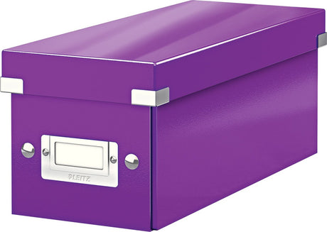 Leitz wow click store Aufbewahrungsbox mit Deckel für CDs – Sortierbox aus Karton für Gegenstände – 84 % recycelter Karton – 14,3 x 35,2 cm (BxT) – ideal für das Home Office – Lila