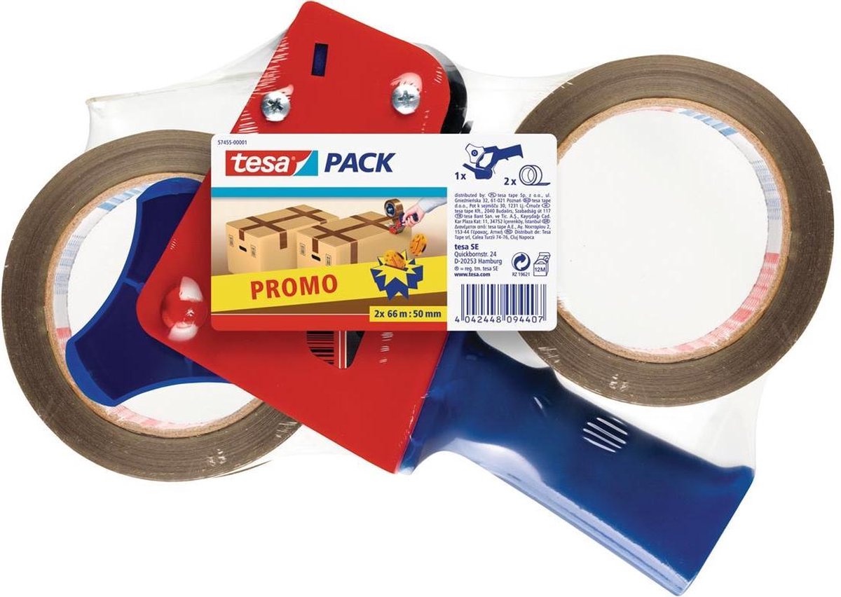Tesa Verpackungsband + Abroller 57455 – Set à 2 Stück