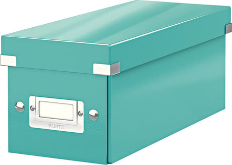 Leitz wow click store Aufbewahrungsbox mit Deckel für CDs – Karton-Sortierbox für Gegenstände – 84 % recycelter Karton – 14,3 x 35,2 cm (B x T) – ideal für das Home Office – Eisblau