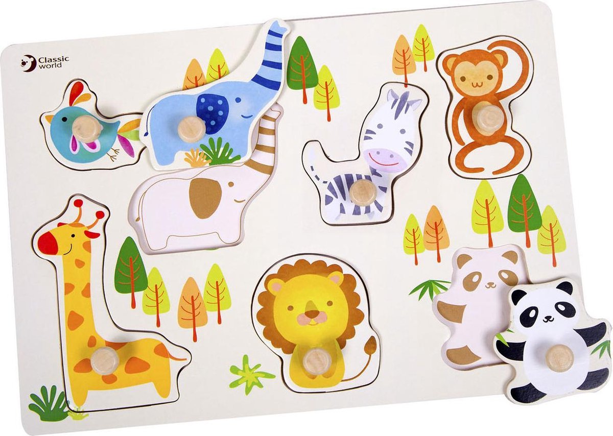 Klassisches Tierpuzzle aus Holz – Lernspielzeug mit Noppen.