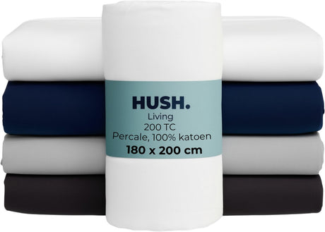 Hush. living hush living - hoeslaken percale - 100% katoen - 200tc - extra fris en koel - sterk en slijtvast - elastiek rondom - 180x200+30cm - wit