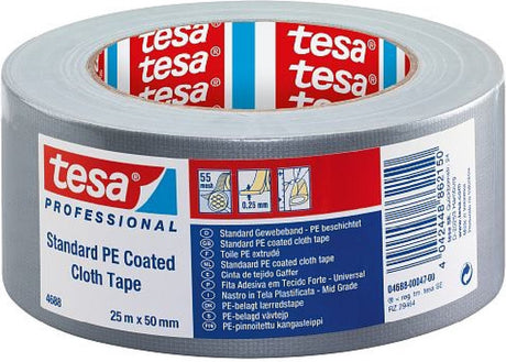 Tesa 04688 Textilband – Standard – grau – 50 mm x 50 m