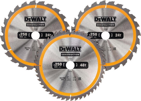Dewalt Zubehör Kreissägeblatt 3er Pack 250x30mm: 2x dt1956-qz + 1x dt1957-qz - dt1963-qz