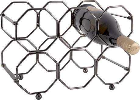 Present time wijnrek honeycomb - ijzer smokey grijs, opvouwbaar - 31x16,5x22cm - ijzer - voor aan de muur - 6 flessen - scandinavisch