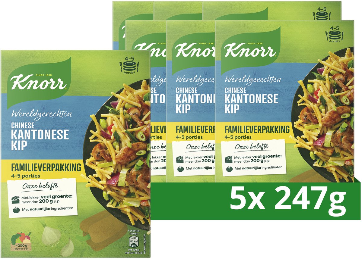 Knorr wereldgerechten kantonese kip xxl - chinese - snel, makkelijk en met lekker veel groente - 5 x 247 g
