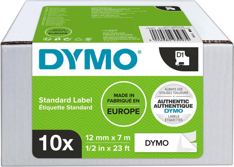 Dymo Etikettenband 45013 glänzend 12 mm schwarz weiß