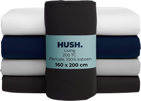 Hush. living hush living - hoeslaken percale - 100% katoen - 200tc - extra fris en koel - sterk en slijtvast - elastiek rondom - 160x200+30cm - antraciet