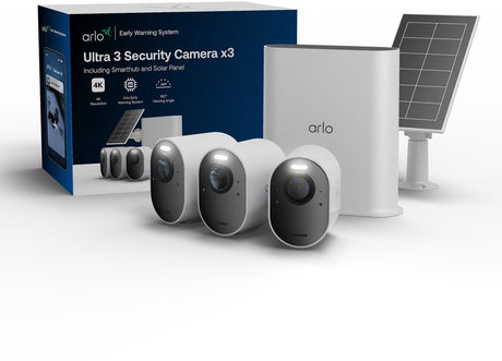 Arlo Ultra3 4K-Überwachungskamera + Solarpanel – 3-Kamera-Set (inkl. Smart Hub)
