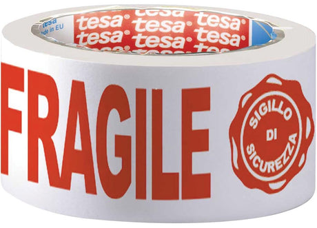 Tesa Verpackungsband fragile 12 m weiß, rot