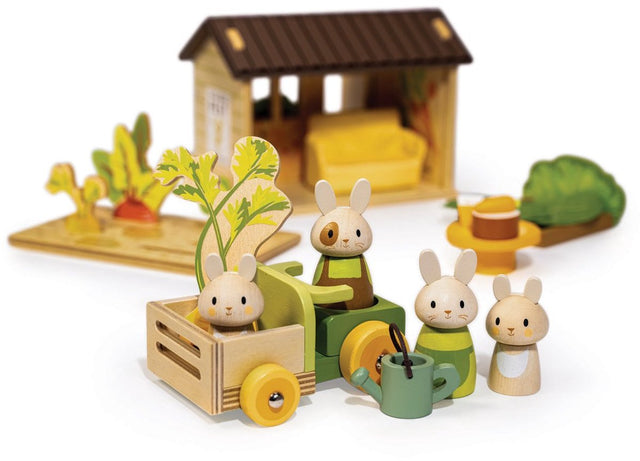 Zartes Blatt Holzspielzeug Kaninchen Karottenfeld Hase Karottenbeet.