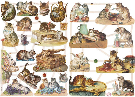 Creativ Company Vintage-Bilder – Katzen – Poesiealbum-Bilder – Schnittbilder – Scrapbook – Kartengestaltung – klassische Motive – 16,5 x 23,5 cm – Creotime – 2 Blatt