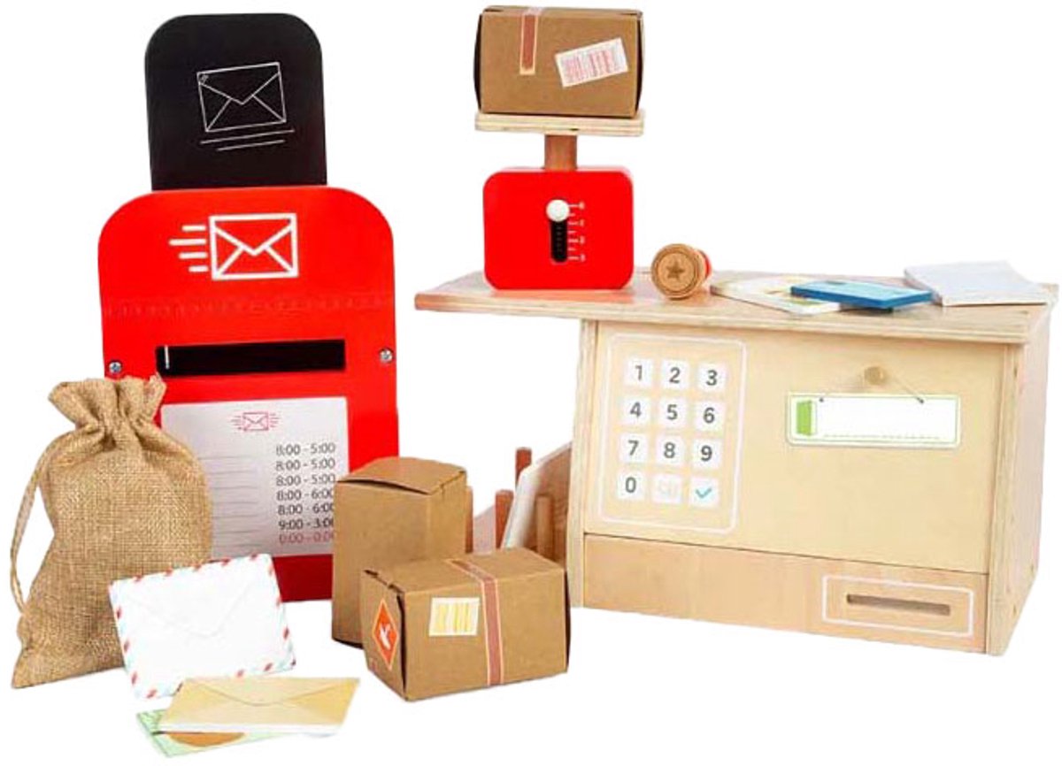 Bigjigs Holz-Postspielset, 19-teilig.