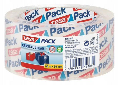 tesa pack® crystal clear - Verpackungsband - transparent - UV-beständig - geräuschlos abrollbar 66 m x 50 mm