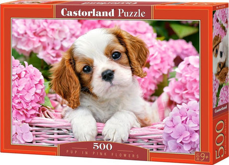 Selecta Castorland Puzzle Welpe in rosa Blumen, 500 Teile.