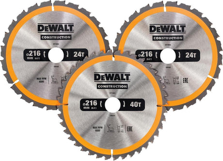 Dewalt dt1962 Kreissägeblätter-Set 216 mm (24 Zähne, 24 Zähne, 40 Zähne, 216 x 30 mm)