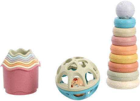 Jipy Biokunststoff – Badespielzeug-Stapelturm, Becher und Rasselball – Deluxe-Geschenkset