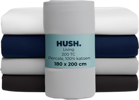 Hush. living hush living - hoeslaken percale - 100% katoen - 200tc - extra fris en koel - sterk en slijtvast - elastiek rondom - 180x200+30cm - lichtgrijs