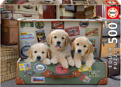 Educa - Puzzle - Welpen im Reisekoffer - 500 Teile - Puzzle