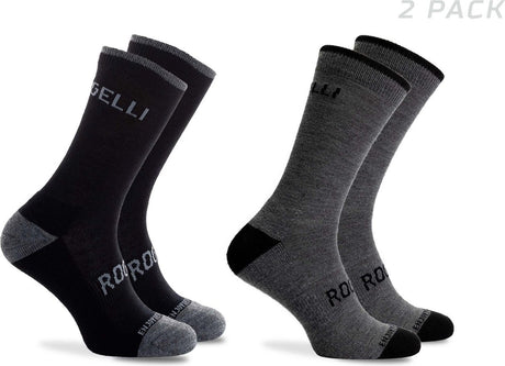 Rogelli merino wool dames en heren 2 pack fietssokken - zwart grijs