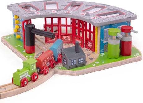 Bigjigs Holz-Eisenbahnschuppen für 5 Züge – Erweiterung des Holzgleissystems
