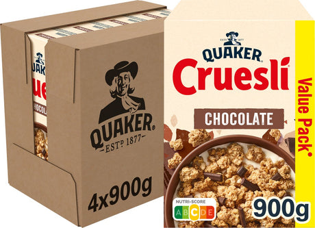 Quaker Cruesli Schokolade – Frühstücksflocken – 4 x 900 Gramm