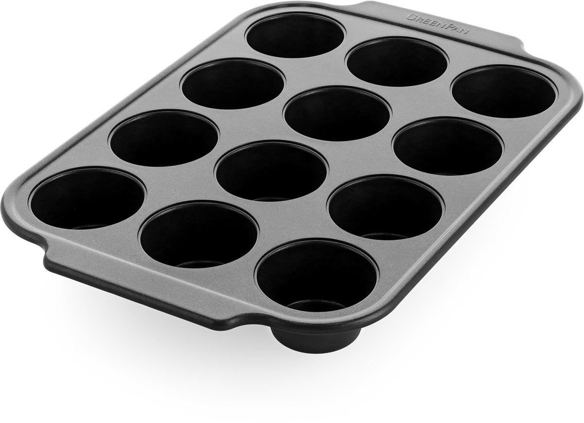Greenpan Bistro-Muffinform – 12 Muffins – PFAs-freie Antihaftbeschichtung – Backform aus Keramik – ofenfest bis 230 °C – Schwarz
