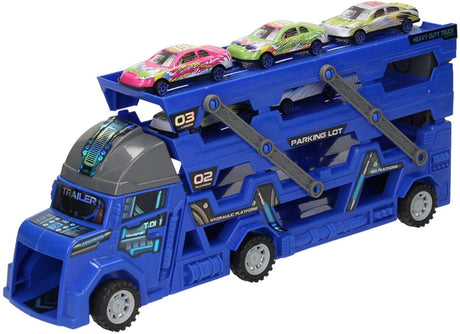 Lobbes speelgoed bv uitklapbare autotransporter met afschietfunctie - blauw