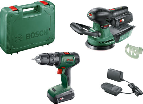 Bosch Werkzeug-Kombi-Set – Akku-Schlagbohrschrauber UniversalImpact 18 – Exzenterschleifer AdvancedOrbit 18 – mit 2x 18 V Akku und Ladegerät – inkl. Fall