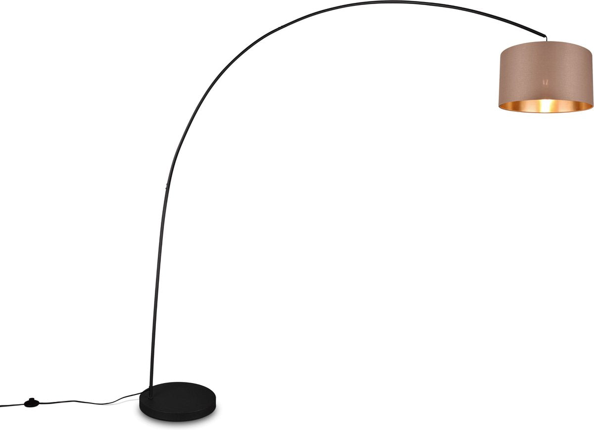 Trio Mansur Stehlampe – Bogenlampe – Schwarz + Taupefarbener Schirm – H210 cm
