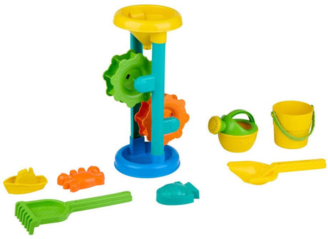Eddy Toys Strandspielset mit Wassermühle, Gießkanne, Schaufel, Rechen, Boot, Sandformen – Strandspielset für Kinder – Sand- und Wasserspielset – Spielzeug für draußen
