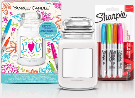 Yankee candle - sharpie cadaeauset - clean cotton large jar - maak je eigen cadeau - 150 branduren