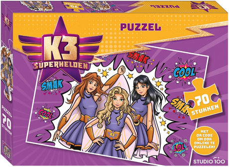 K3 - puzzel - superhelden - 70 stukjes - met qr code om ook online te puzzelen
