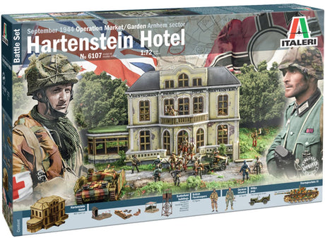 Italeri Modellbausatz Diorama – 6107 Hartenstein Hotel 1944 Gärtnerei Arnheim Niederlande – September 1944 – Kampfset aus Kunststoff – 1:72 – Modellbau