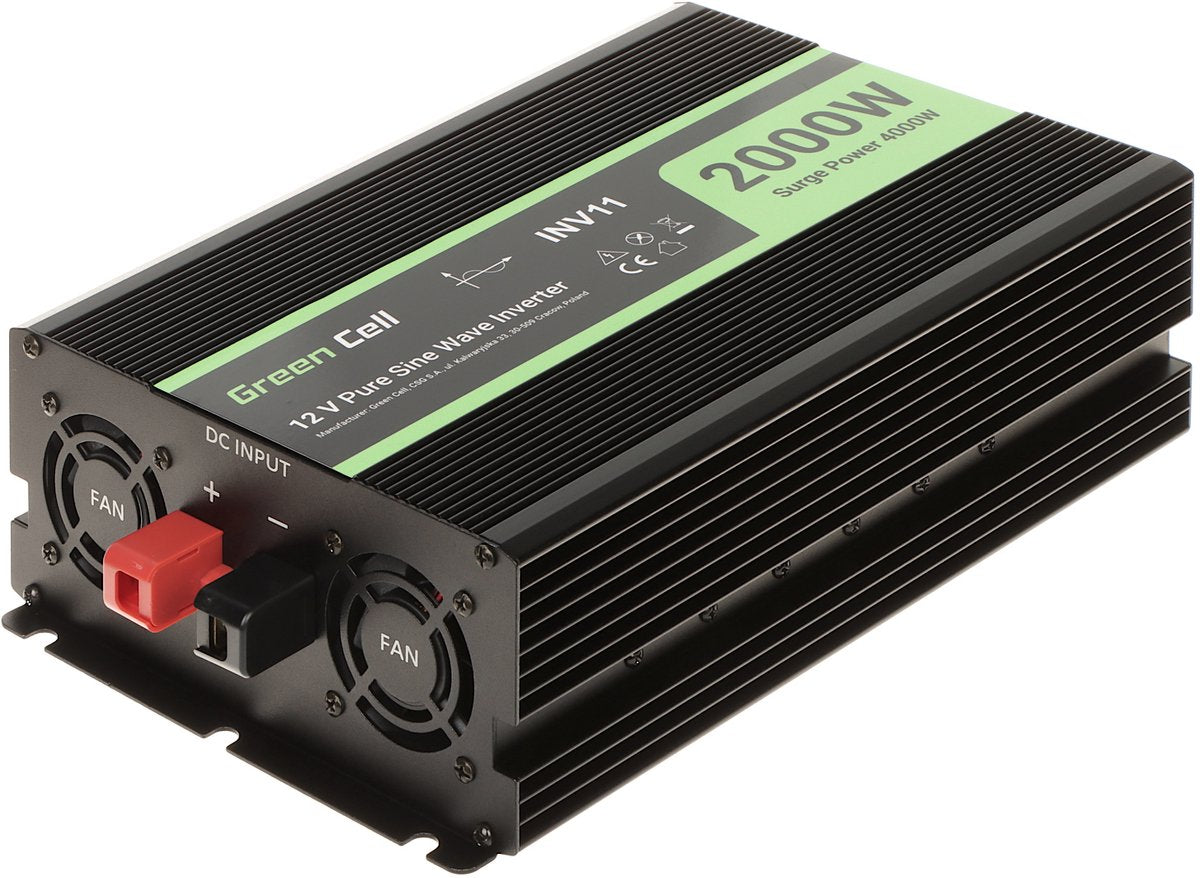 Reiner Sinuswellen-Wechselrichter von Green Cell, 12 V auf 230 V – 2000 W kontinuierlich – USB