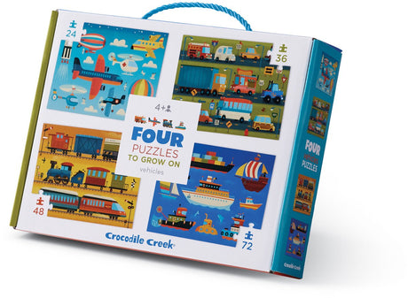 Crocodile Creek Puzzle-Set Fahrzeuge – farbenfrohe Puzzles für Kinder.