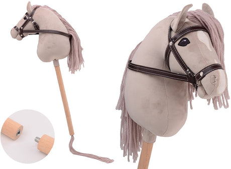 Johntoy Holly Horse - Steckenpferd de Luxe mit kurzem Stock, ca. 80 cm mit Halfter, Steckenpferd zum Reiten zum Reiten für Kinder ohne Ton