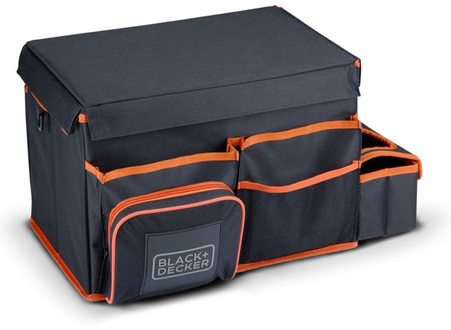 Black+decker kofferbak organizer - 47.5 x 25 x 30 cm - met draagriem - cuphouders - grijs oranje