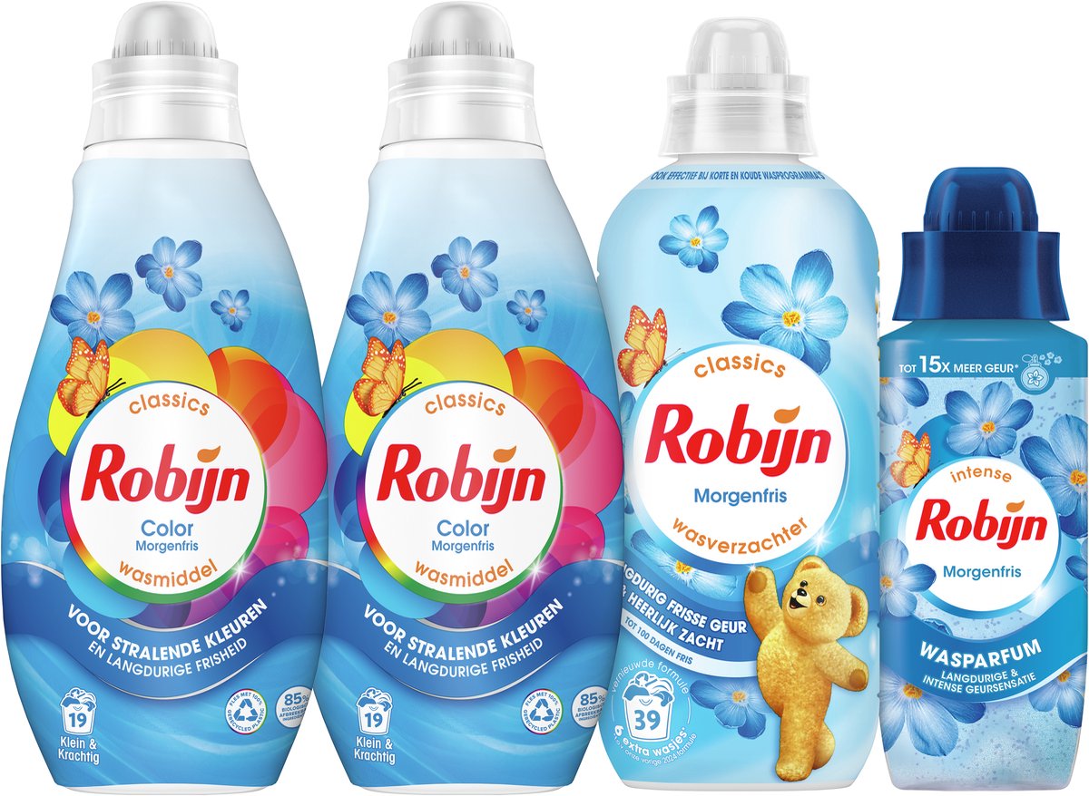 Robijn Perfect Match - Morning Fresh - 4 Stück - 2x Waschmittel + 1 Weichspüler + 1 Waschparfüm - Vorteilspack