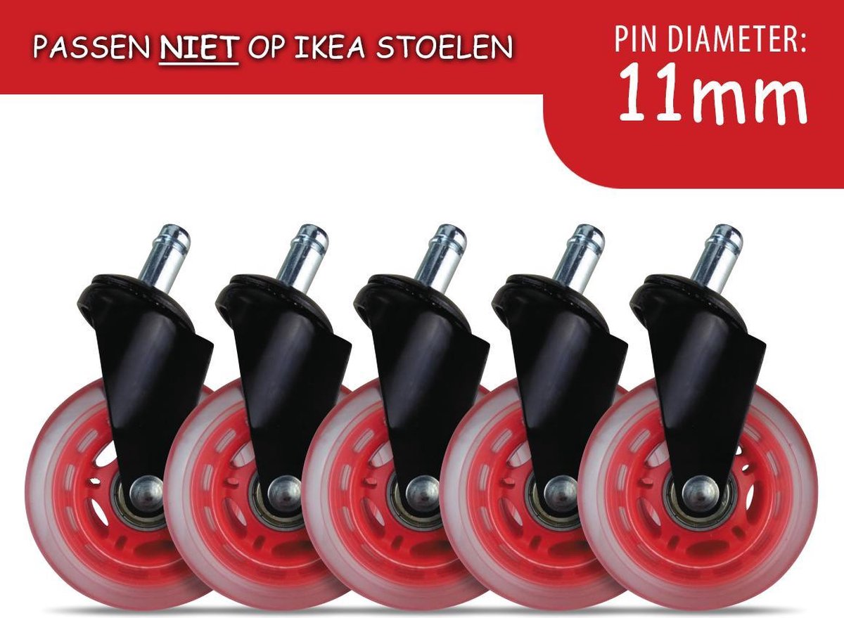 L33t Gaming 160530 3-Zoll-Gummirollen, rot, 5 Stück