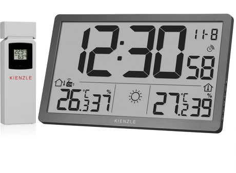 Bresser kienzle jumbo neo lcd - wandklok met weerstation - grijs - radiografisch