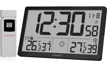 Bresser kienzle jumbo neo lcd - wandklok met weerstation - zwart - radiografisch