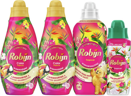 Robijn Perfect Match - Tropical - 4 Stück - 2x Waschmittel + 1 Weichspüler + 1 Waschparfüm - Vorteilspack