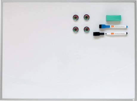 Nobo magnetisches Whiteboard mit Aluminiumrahmen – 58,5 x 43 cm – inklusive Marker, Magneten und Radiergummi – weiß